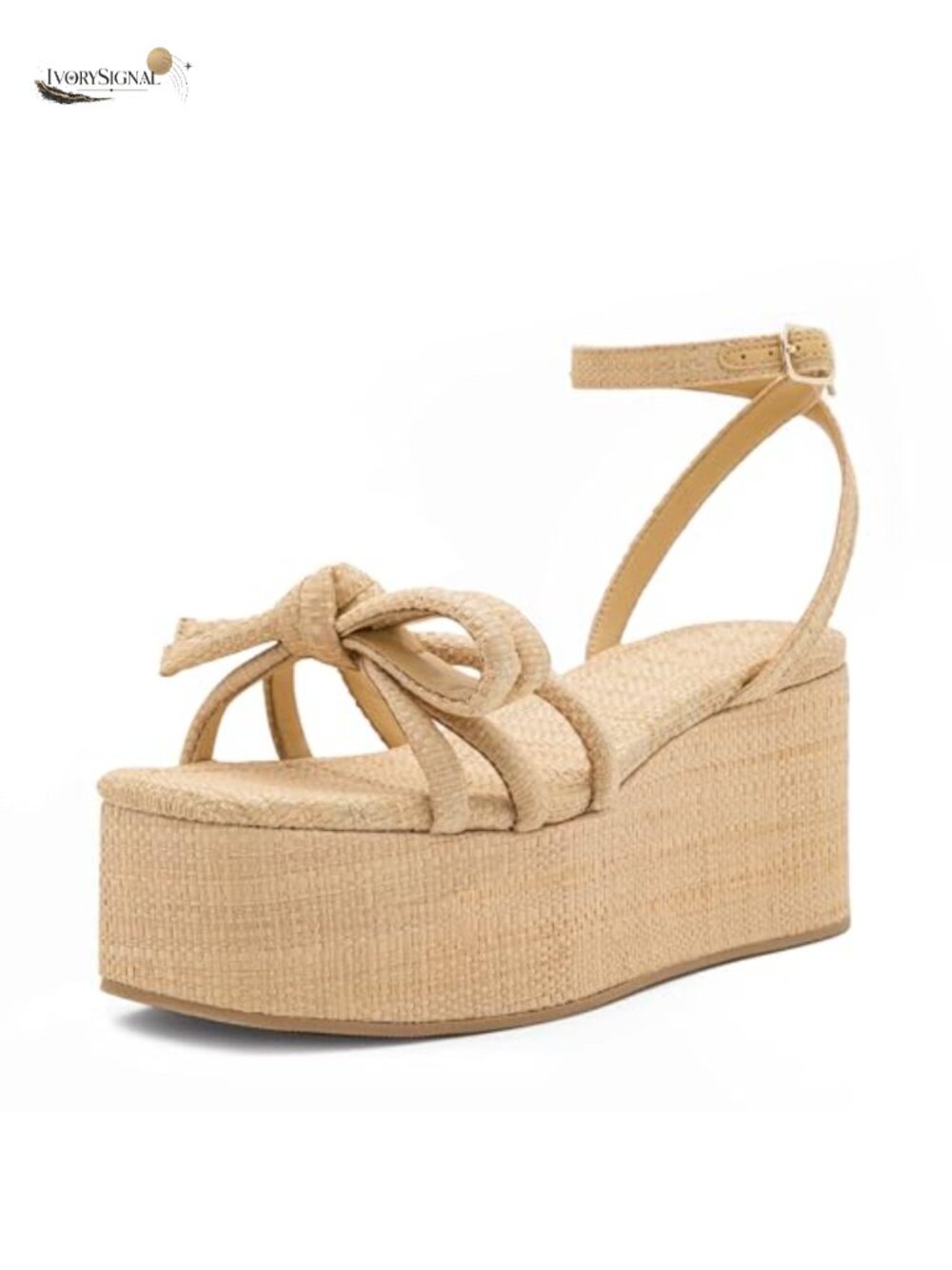 Raffia Platform Wedges Sandals Bow Ankle Strappy Espadrille Square Open Toe